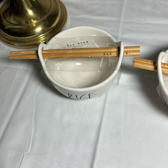 Rae Dunn Miso and Rice bowls with wooden chopsticks - Picture 5 of 5